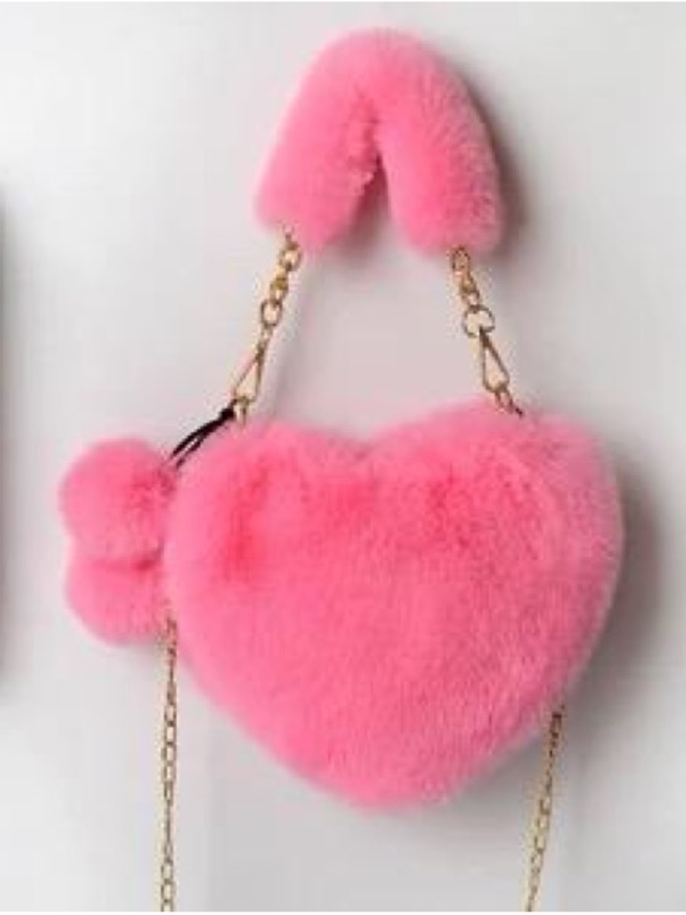 Salmon Pink Heart Faux Fur Mini Bag with Gold Chain